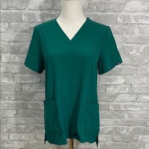 ADAR Addition Green V-Neck Short Sleeve Scrubs Top